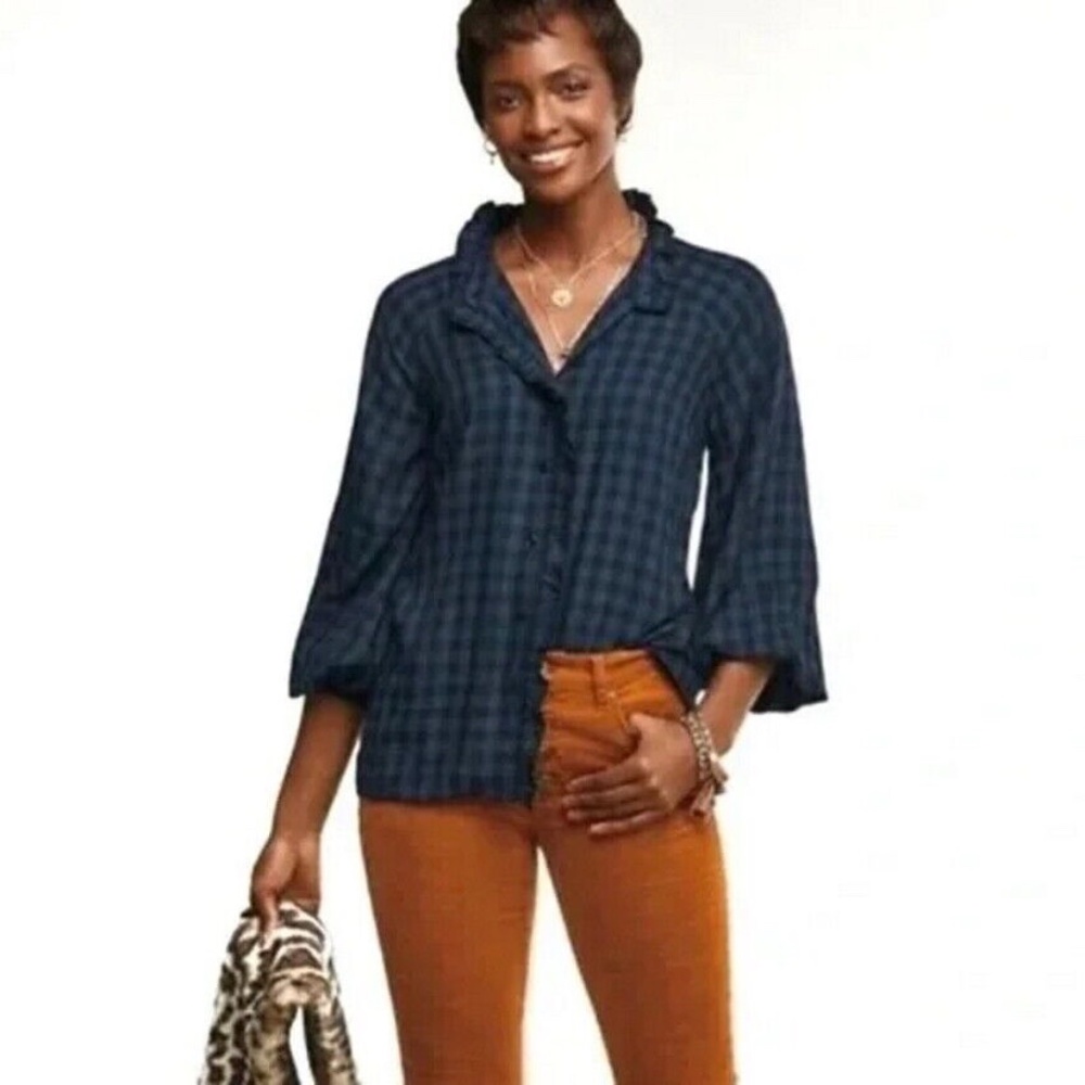 CAbi Top Blue and Black check Aberdeen NWOT XL